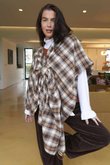 Roberta Plaid Brushed Cotton Drape Cape Camel